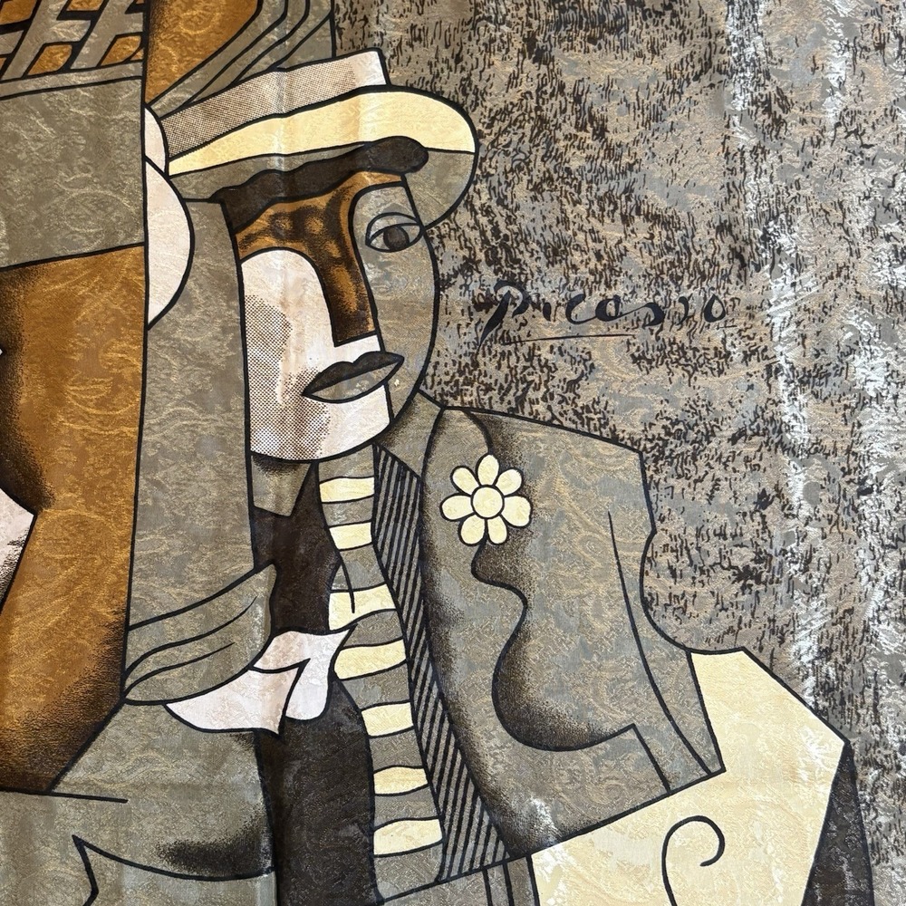 Rare Vintage Picasso Style Geometric Art Color Block Scarf 90s Soft Polyester